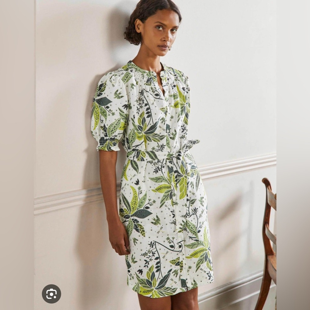 Boden Smocked Linen Shirt Dress 16/18 L